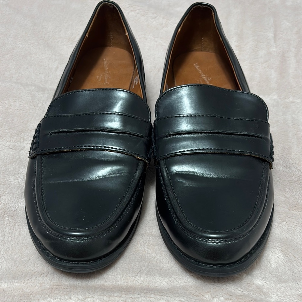 Black Leather Slip-On Loafers with Penny Strap